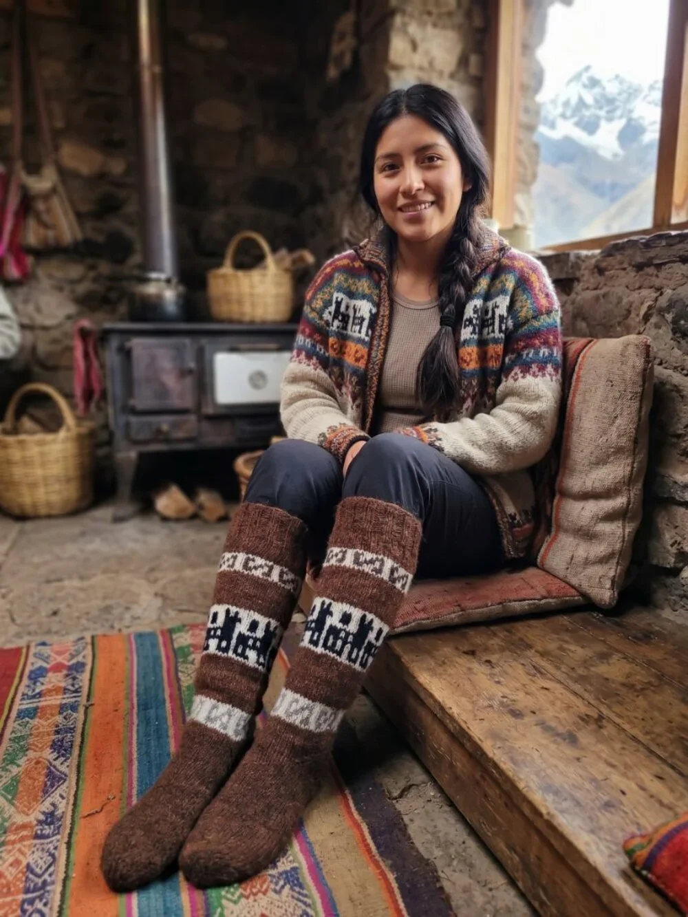 Traditional Andean Alpaca Socks from Cusco, Warm Winter